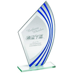 Jade Glass Sail Plaque With Blue/Silv Highlights (5mm Thick)