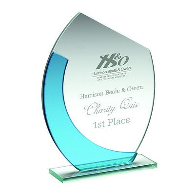 Jade/Blue Glass Oval Plaque With Angled Top - (5mm Thick)