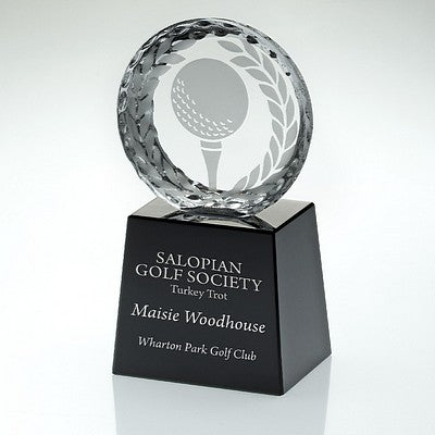 Clear Glass Golf Circle With Image On Black Plinth