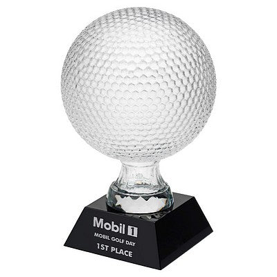 Clear Glass Golf Ball On Black Base -  (5.5" Dia) 9.25in