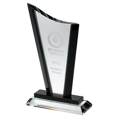 Clear Glass Curved Top Plaque With Black Sides And Step (15mm Thick)