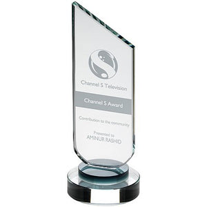 Clear Glass Plaque With Black Neck And Round Base - 8.75in