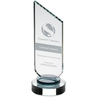 Clear Glass Plaque With Black Neck And Round Base