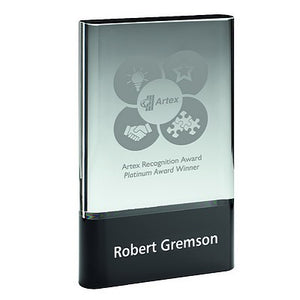 Clear Glass Plaque On Black Base (30mm Thick) - 9in