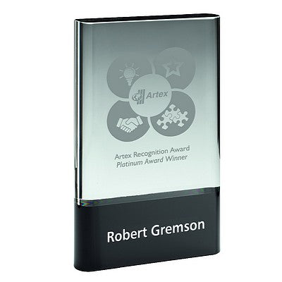 Clear Glass Plaque On Black Base (30mm Thick)