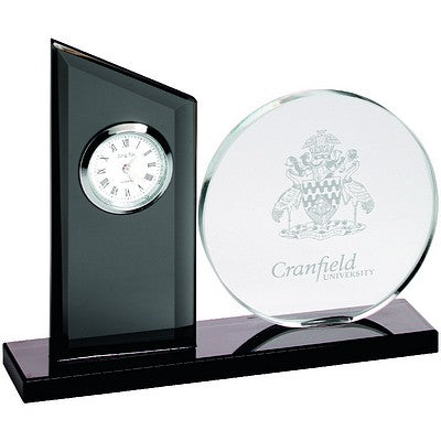 Clear/Black Glass Clock And Round Plaque -   5.25in