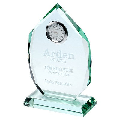 Jade Glass Diamond Plaque With Clock - 6.5in