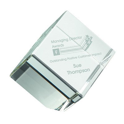 Clear Glass Cube Paperweight In Box