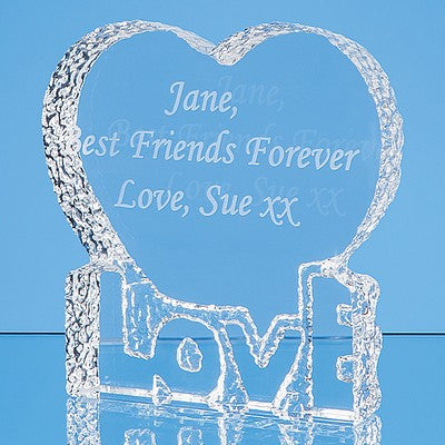 10cm Optical Crystal 'Love' Heart Paperweight
