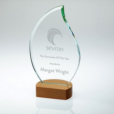 Clear Glass Flame On Light Wood Base (10mm Thick)