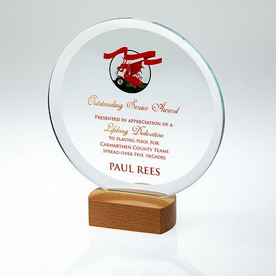 Clear Glass Circle On Light Wood Base (10mm Thick)
