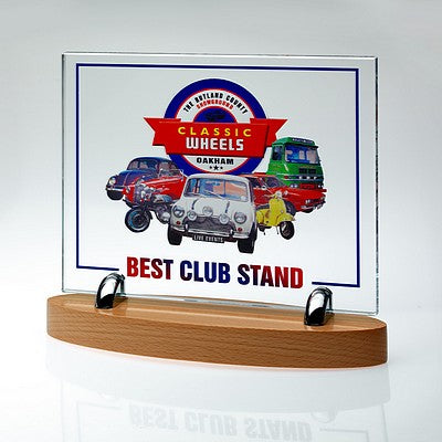 Clear Glass 10mm Rectangle On Light Wood Base - (GLASS 6.75 X 8.25"")