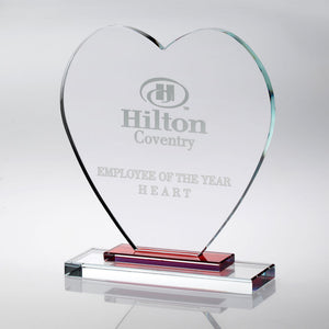 Clear Glass Heart with Red Stepped Base (10mm Thick)