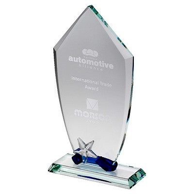 Clear Glass Plaque With Blue/Clear Ribbon And Star (10mm Thick)