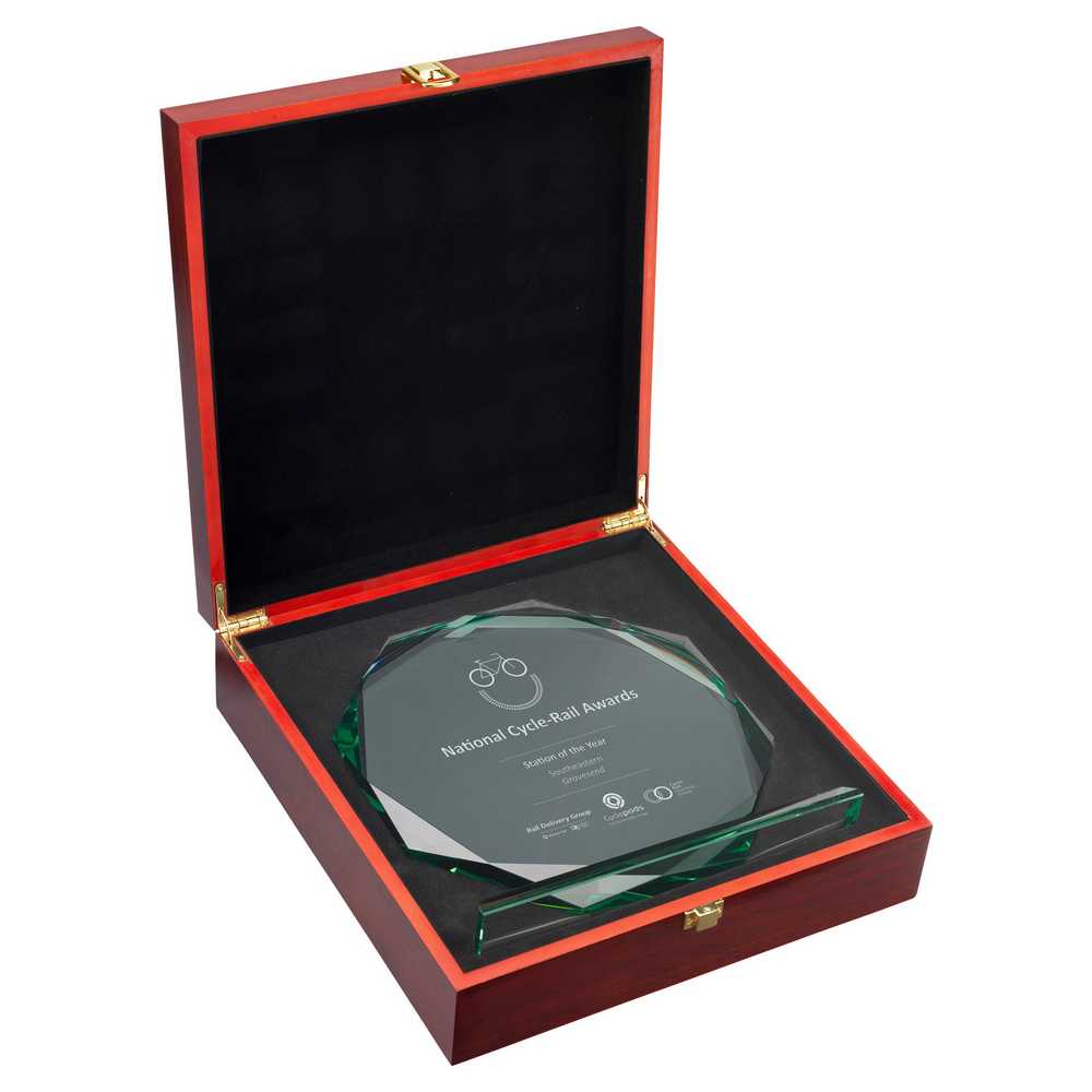 Jade Glass Octagon In Quality Wood Gift Box  (19mm Thick)