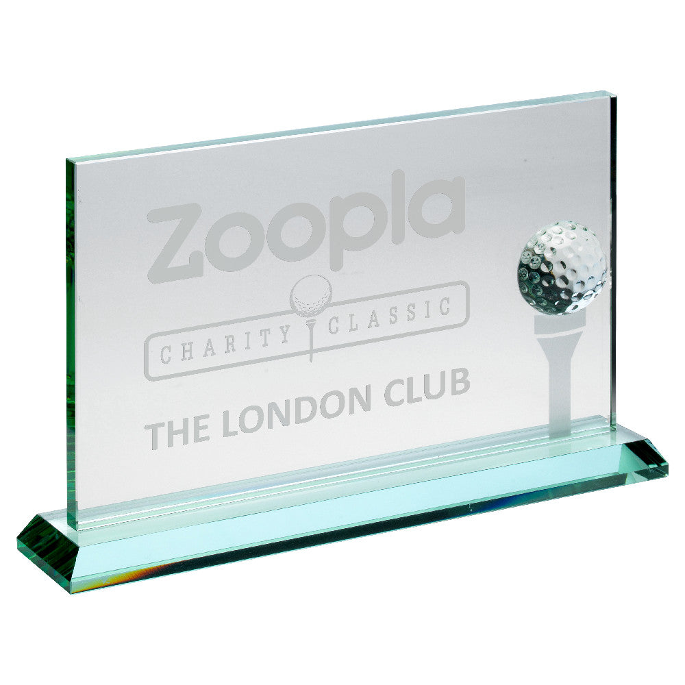Jade Glass Rectangle With Golf Ball And Frosted Tee (10mm Thick)