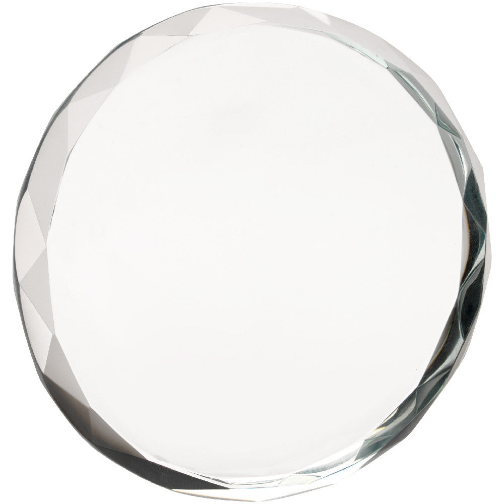 Clear Glass Round Paperweight With Faceted Edge (19mm Thick)