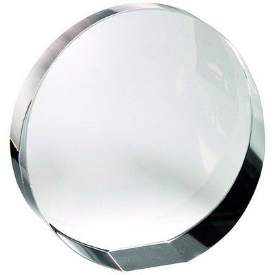 Clear Glass Round Wedged Paperweight            (Standing Or Flat) - 4.5in