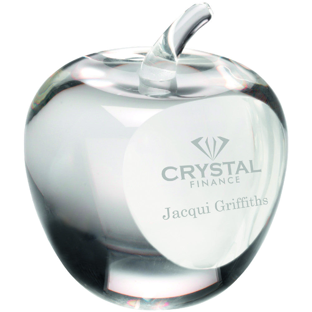 Clear Glass 'Apple' Paperweight With Presentation Case - 3.5in