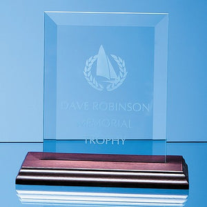 15cm x 10cm x 5mm Jade Glass Bevelled Rectangle on Wood Base