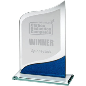 Jade Glass Pointed Plaque With Blue/Silver Detail (4mm Thick)