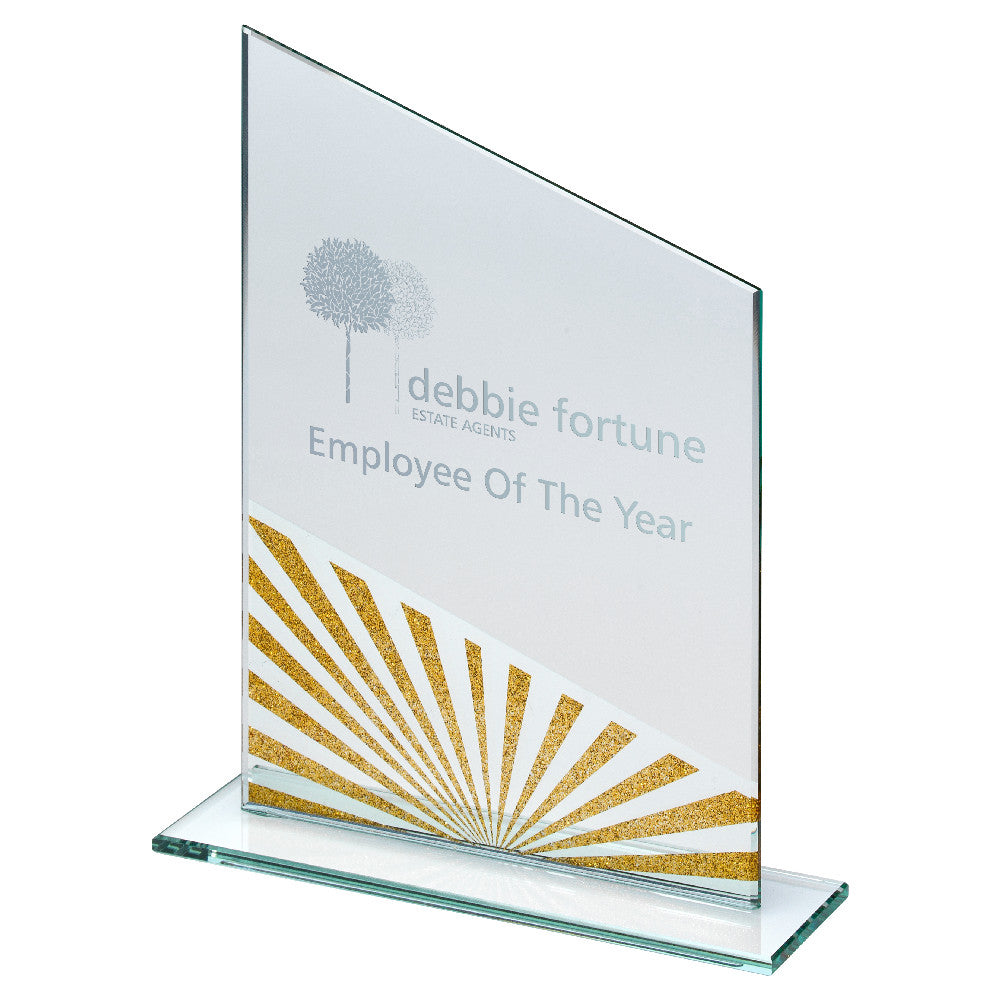 Jade Glass Angled Plaque With Gold/Silver Glitter Detail (4mm Thick) - 8in