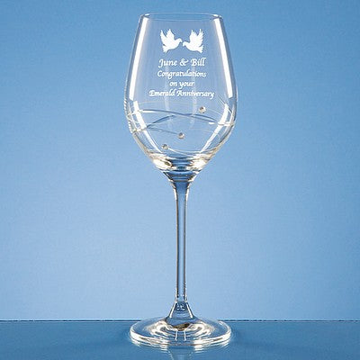 Single Diamante Wine Glass with Spiral Design Cutting