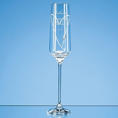 Just For You' Diamante Champagne Flute with Heart Shaped Cutting in an attractive Gift Box