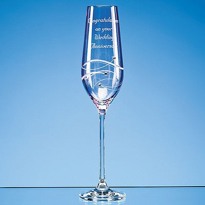 Single Pink Diamante Champagne Flute with Spiral Design Cutting