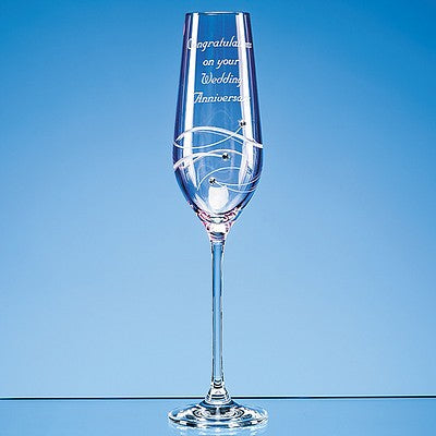 Single Pink Diamante Champagne Flute with Spiral Design Cutting