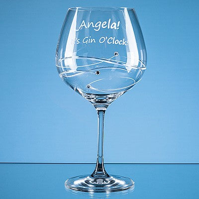 610ml 'Just For You' Diamante Gin Glass with Spiral Design Cutting