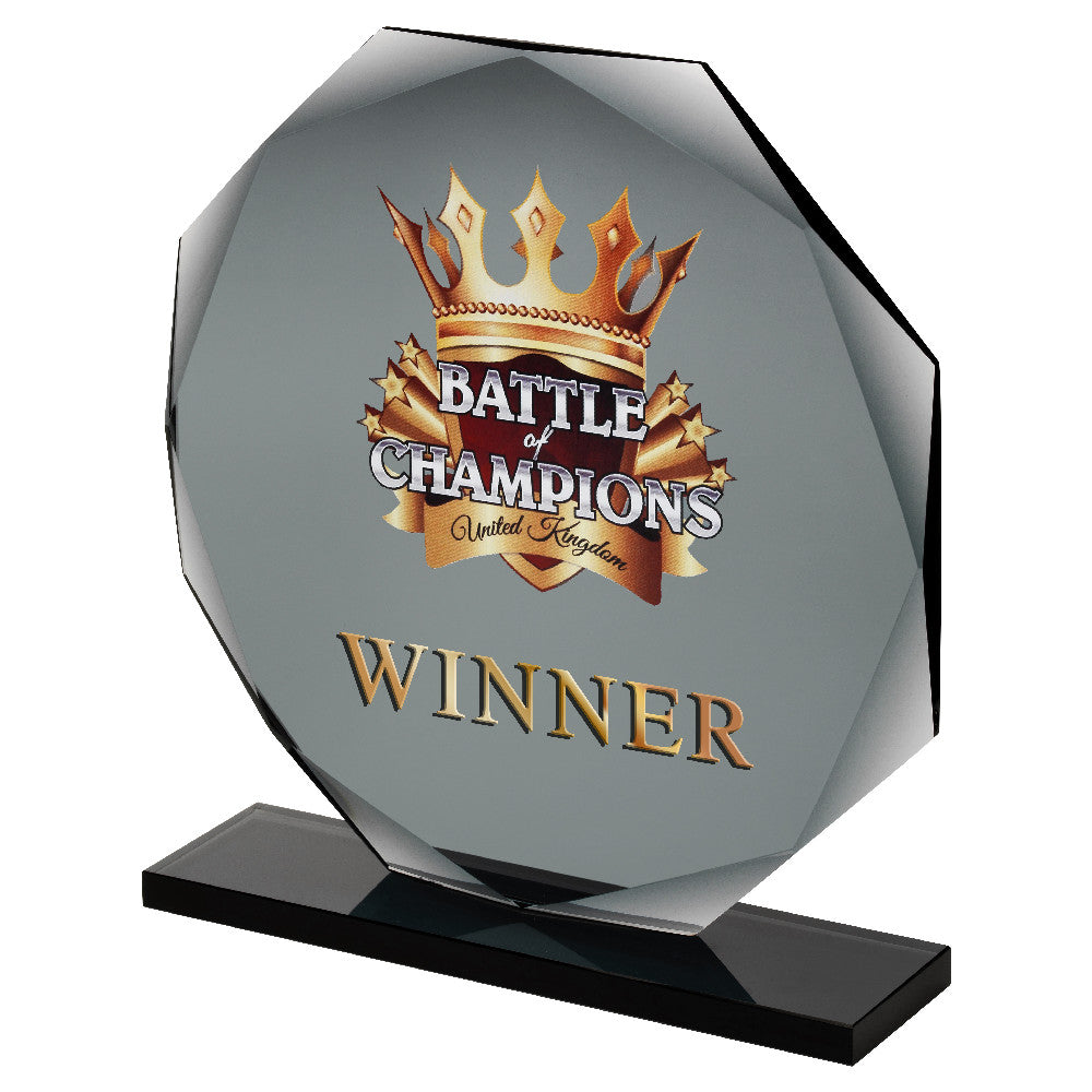 Smoked Black Glass Octagon Plaque (10mm Thick) - 8.75in