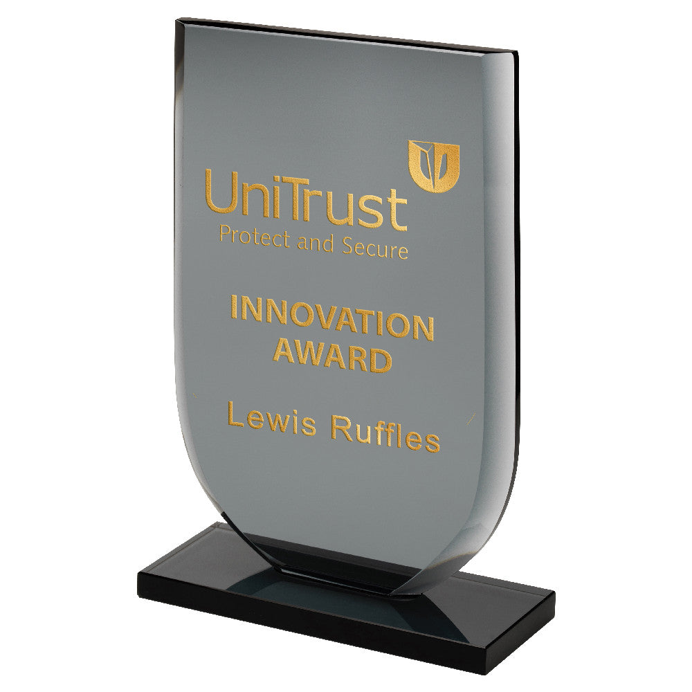 Smoked Black Glass Shield Plaque (10mm Thick)