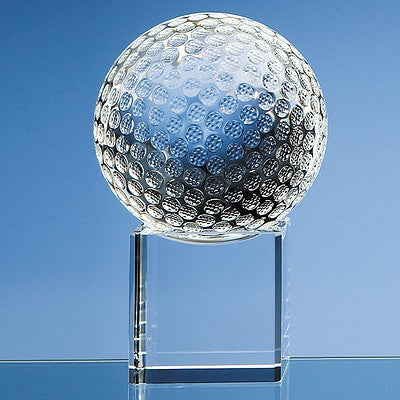 10cm Optical Crystal Golf Ball on a Clear Crystal Base
