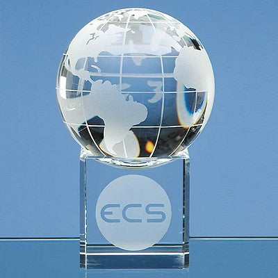 8cm Optical Crystal Globe on a Clear Crystal Base