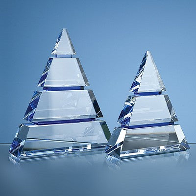 18.5cm Clear Optical Crystal Luxor Award with 2 Cobalt Blue Lines