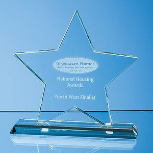 15cm x 15cm x 12mm Mounted Jade Glass Star Award