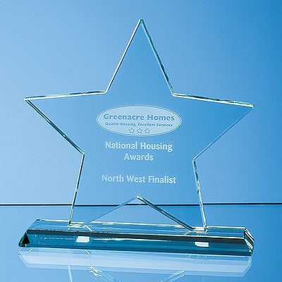 18cm x 18cm x 12mm Mounted Jade Glass Star Award