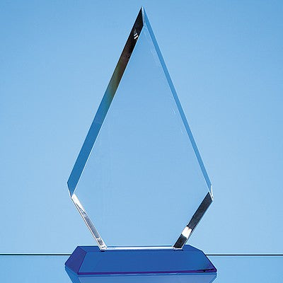 20.5cm Optical Crystal Facet Diamond Award on a Sapphire Blue Base