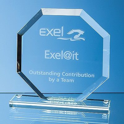 15cm x 15cm x 12mm Jade Glass Bevelled Edge Octagon Award