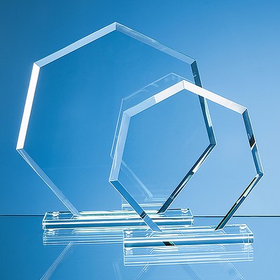 16cm x 17cm x 1cm Jade Glass Bevelled Edge Heptagon Award