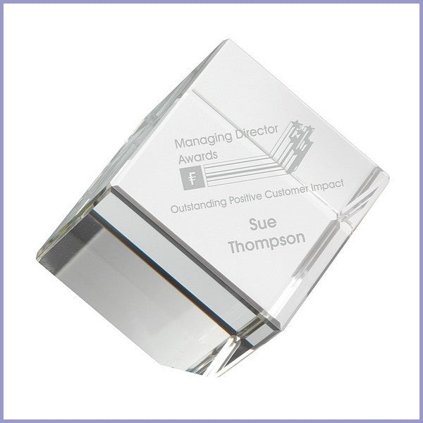 Clear Glass Cube Paperweight In Box