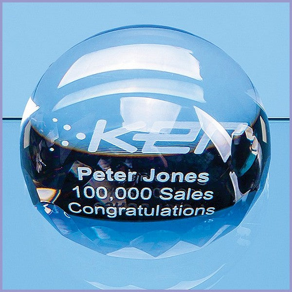 9cm Optical Crystal Facet Edged Dome Paperweight