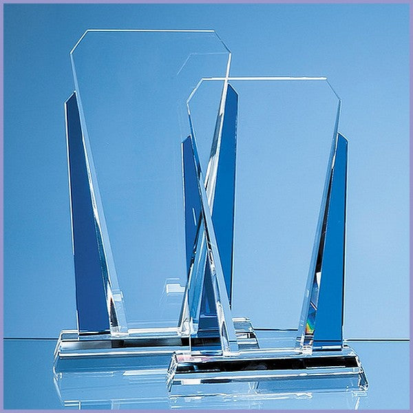 25cm Clear & Sapphire Blue Optical Crystal Sentinel Award